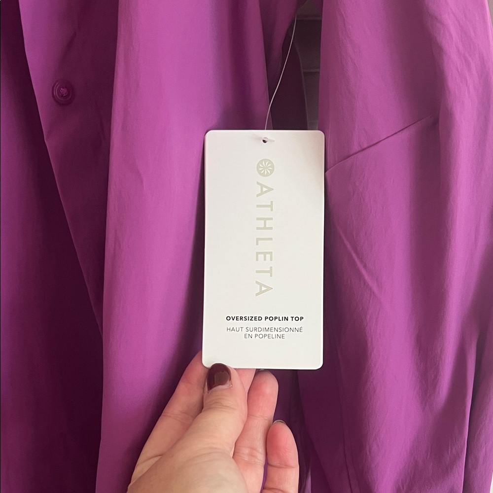 Athleta Oversized Poplin Top Purple - Picture 6 of 14